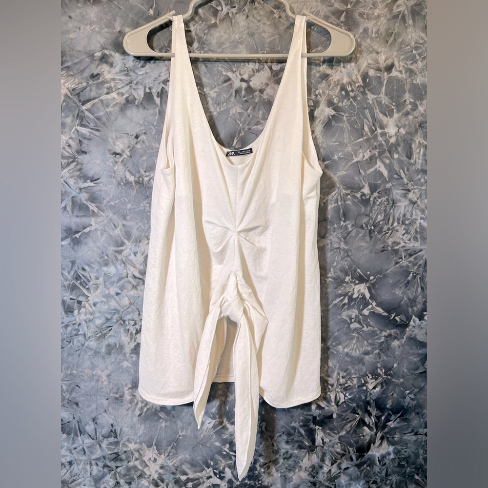 Zara cream white ruched ruffle tie tank top blouse L